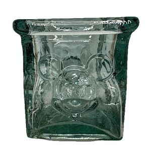 Vintage DISNEY MICKEY MOUSE Aqua Blue Green Mexico Art Glass Candle Holder